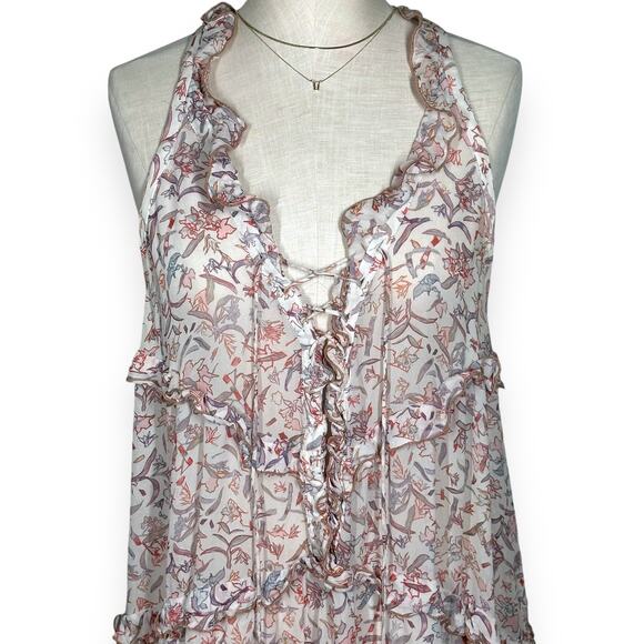 IRO PARIS Baden Dress Ruffle Trim Floral Mini Dress Lace Up V-Neck Coquette 8 - Picture 4 of 13
